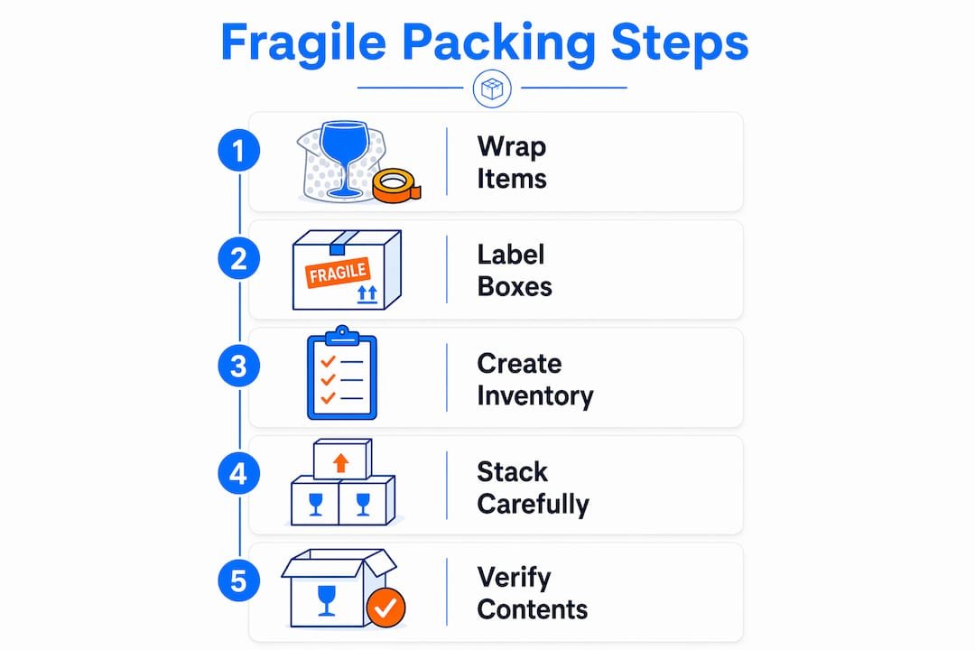 Infographic outlining steps to pack fragile items