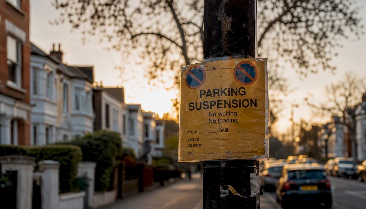 London street parking suspension sign