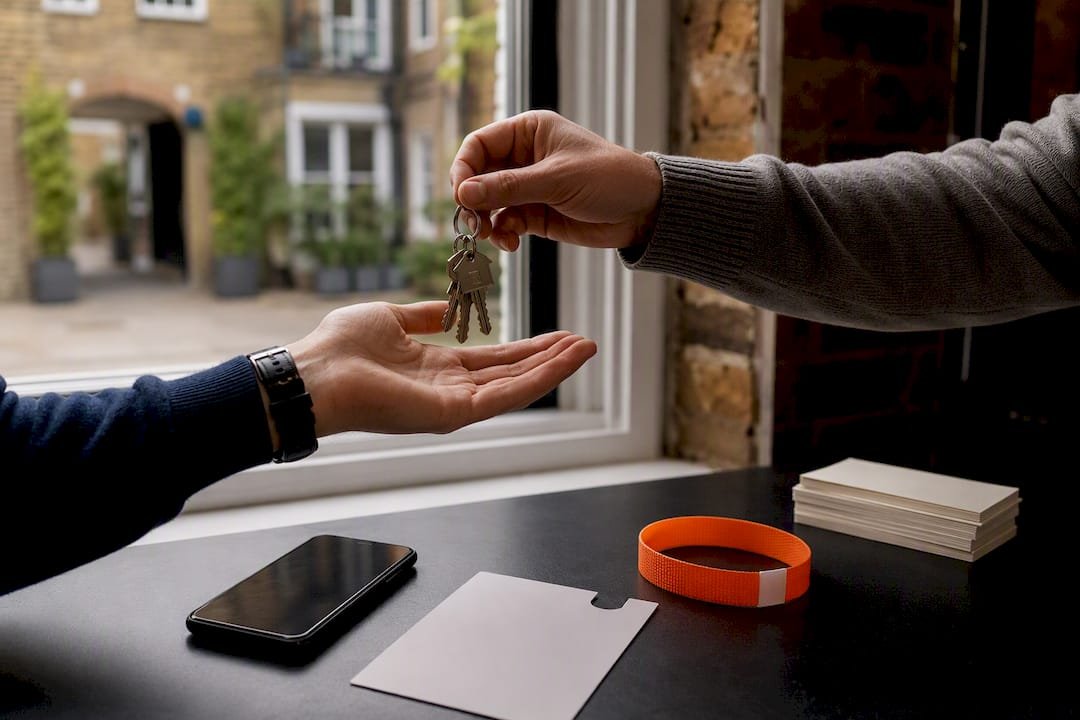 Hands exchanging keys and clearance items