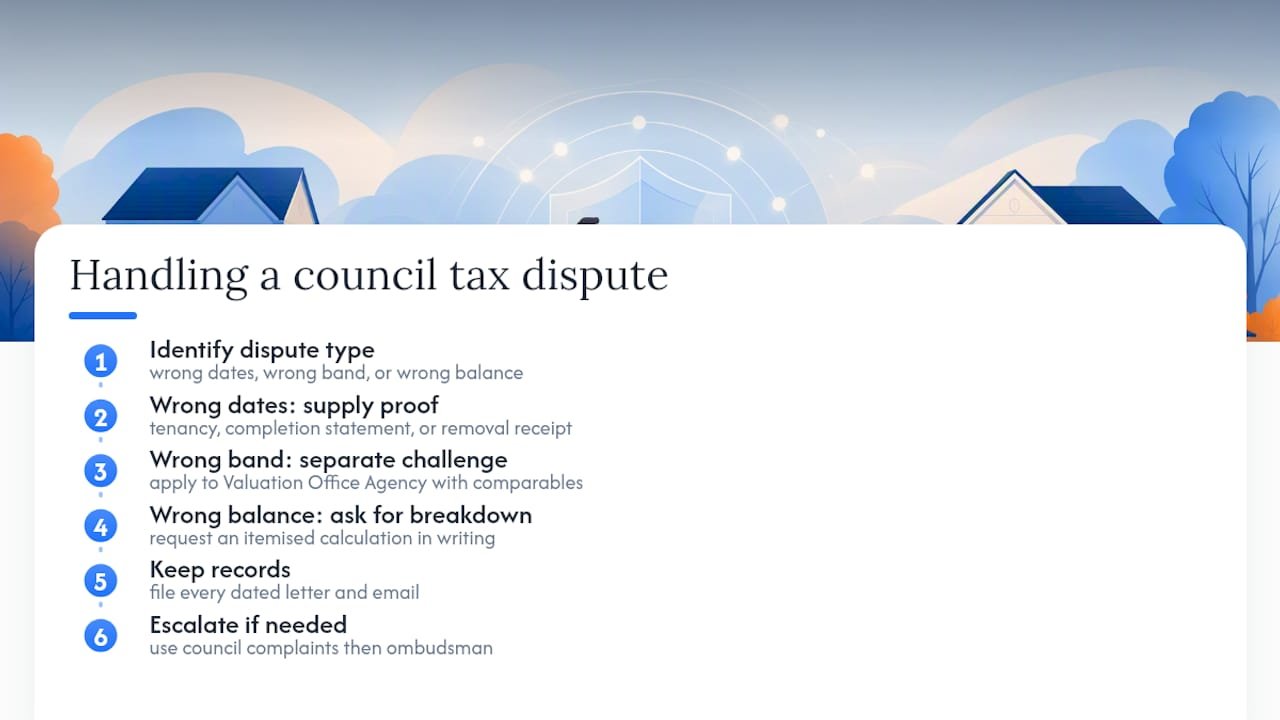 Steps to handle a council tax dispute after you've moved — overview diagram