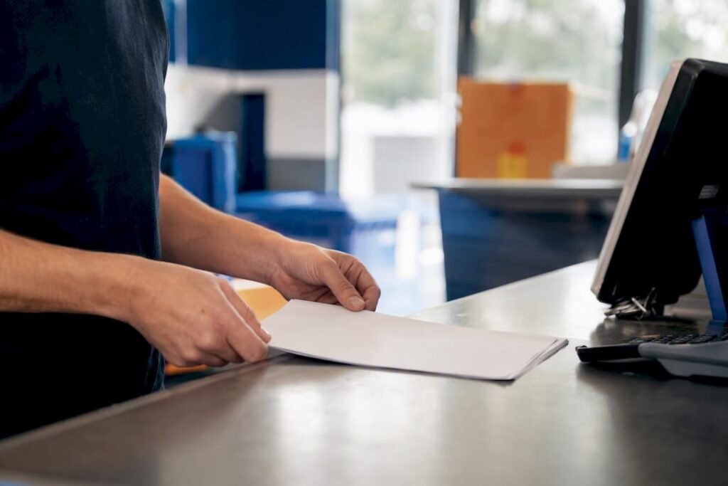 Hands signing waste transfer note form